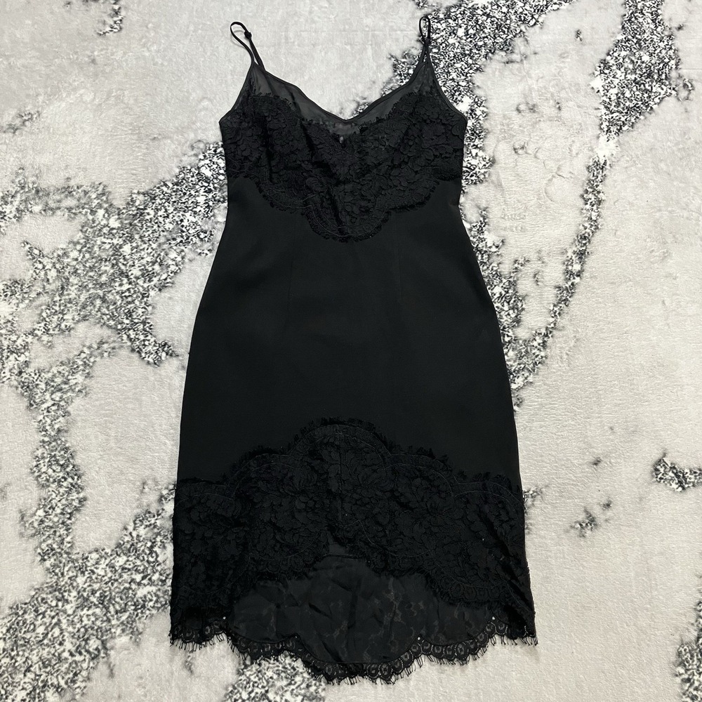 Lover Black Lace Trim Slip Dress Spaghetti Strap Midi Womens Size‎ 4 Date Night